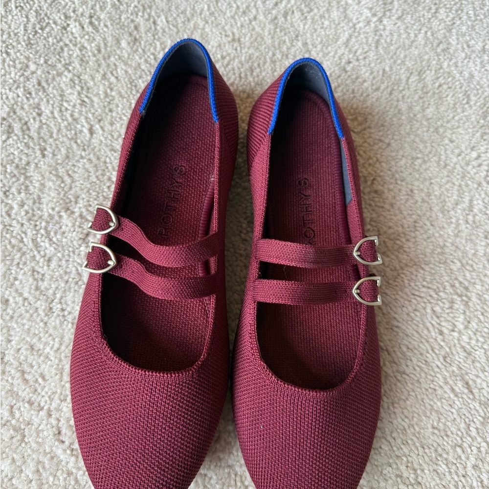 Rothy's Burgundy Flats with Blue Accents